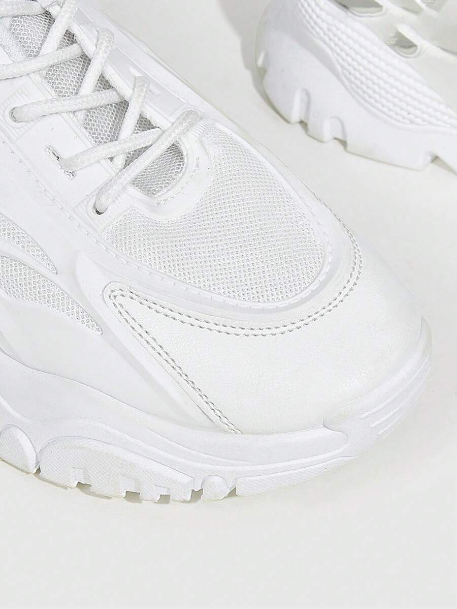 SHEIN X Lucía Bellido Vate Women's Fashionable Sporty Mesh Surface White Lace Up Chunky Sneakers For Summer Sports Casual Back To School Spring Shoes