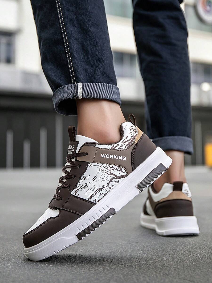 (Runs Small) Men's Fashionable Personalized Contrast Color Design Landscape Tree Branch Print Comfortable Sports Shoes, Versatile Couple Casual Skateboard Shoes