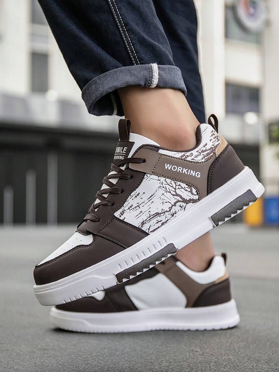 (Runs Small) Men's Fashionable Personalized Contrast Color Design Landscape Tree Branch Print Comfortable Sports Shoes, Versatile Couple Casual Skateboard Shoes
