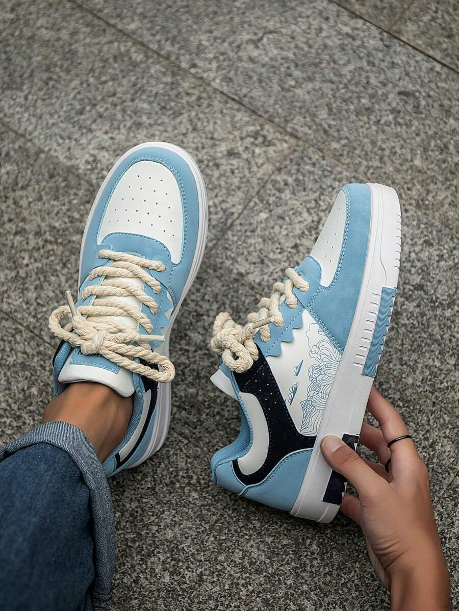 (Runs Small) Men's Fashionable Personalized Contrast Color Design Landscape Tree Branch Print Comfortable Sports Shoes, Versatile Couple Casual Skateboard Shoes