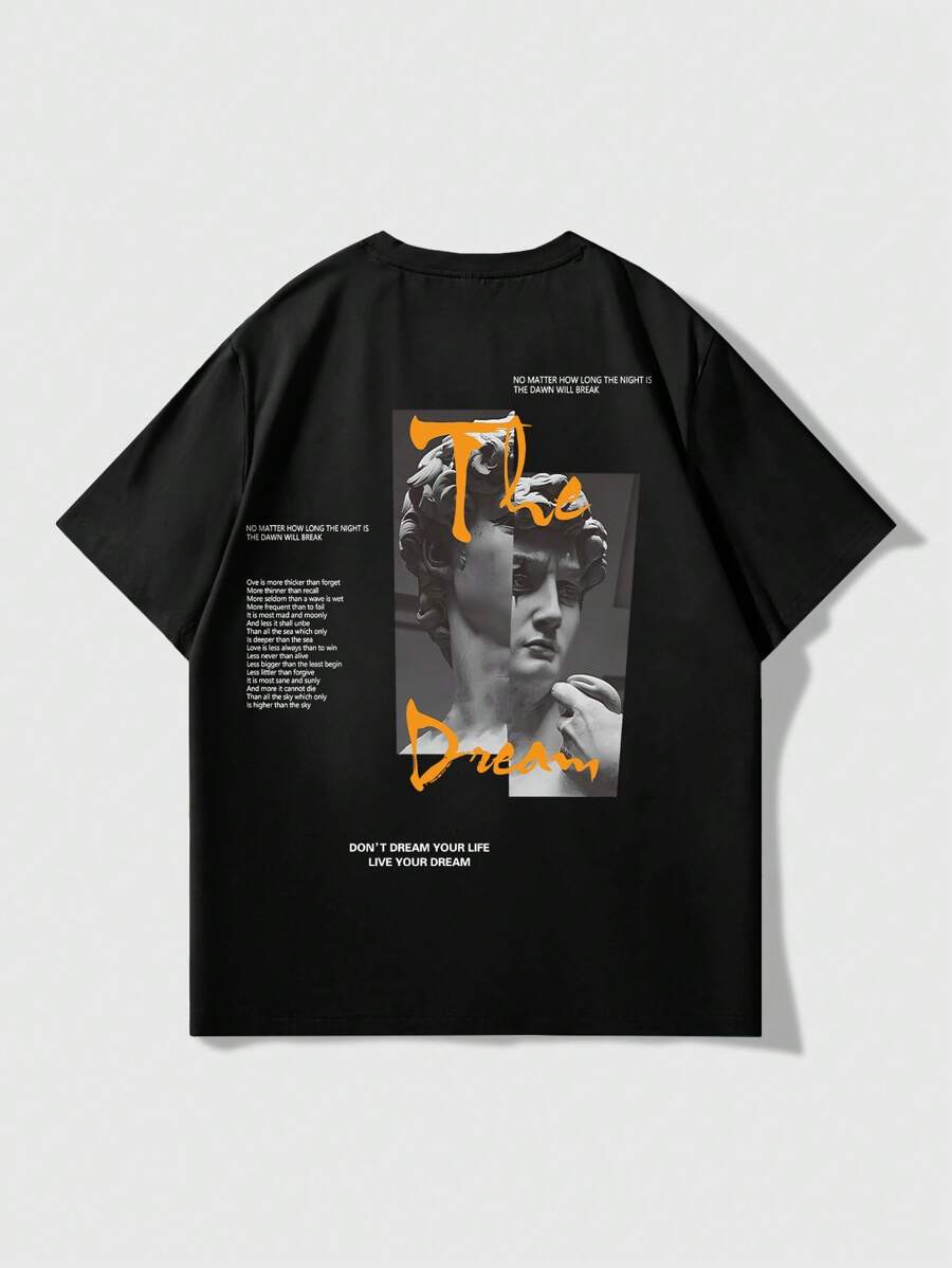 Manfinity LEGND 4pcs/Set Men's Casual Graphic Print T-Shirts,Short Sleeve Crew Neck,Geometric Pattern,Regular Fit,Black,Summer,Casual,Streetwear,City Break Wear