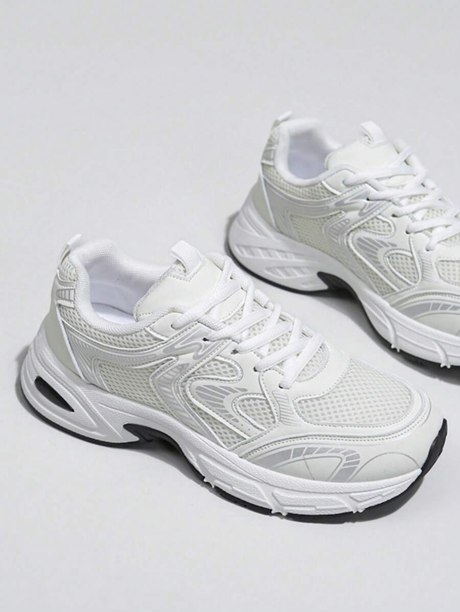 Sodalemon New Women's Casual Sports Shoes Preppy Style Chunky Sneakers Shoes White Sneakers Couple Style Round Toe Lace-Up Mesh Dual-Tone Breathable Versatile Deep Cut Fashion Print Graffiti College Style Student Shoes Outdoor Hiking Casual Shoes Commuter
