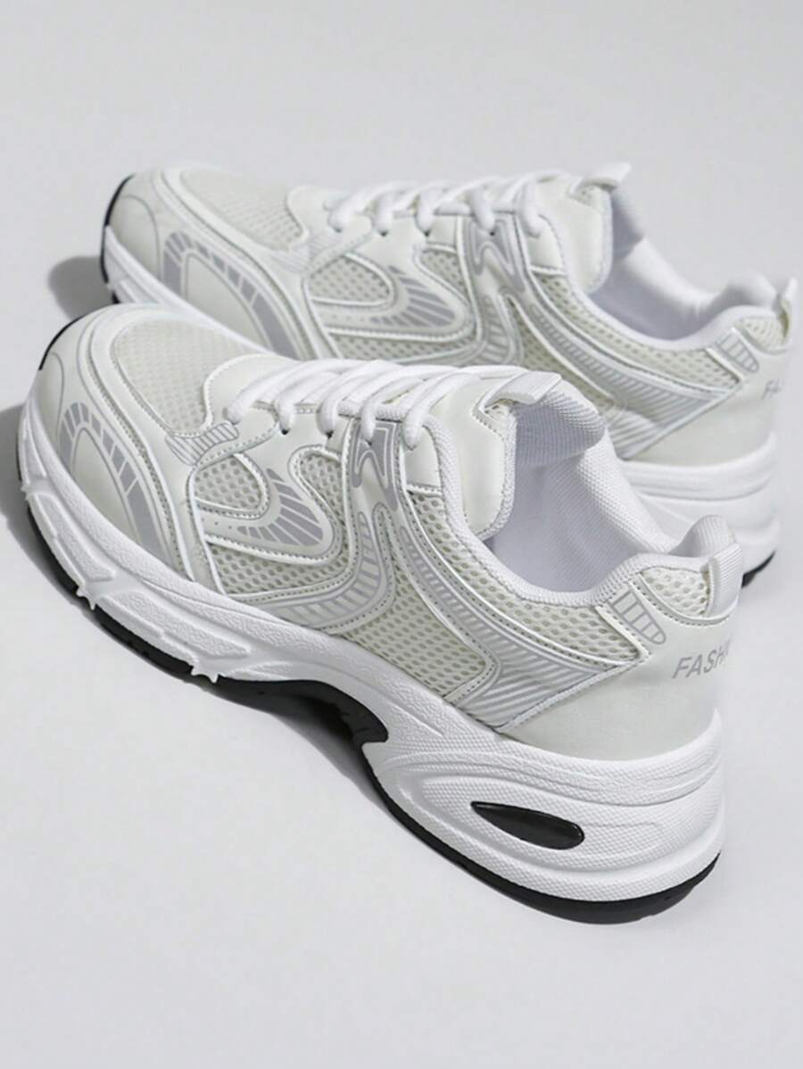 Sodalemon New Women's Casual Sports Shoes Preppy Style Chunky Sneakers Shoes White Sneakers Couple Style Round Toe Lace-Up Mesh Dual-Tone Breathable Versatile Deep Cut Fashion Print Graffiti College Style Student Shoes Outdoor Hiking Casual Shoes Commuter