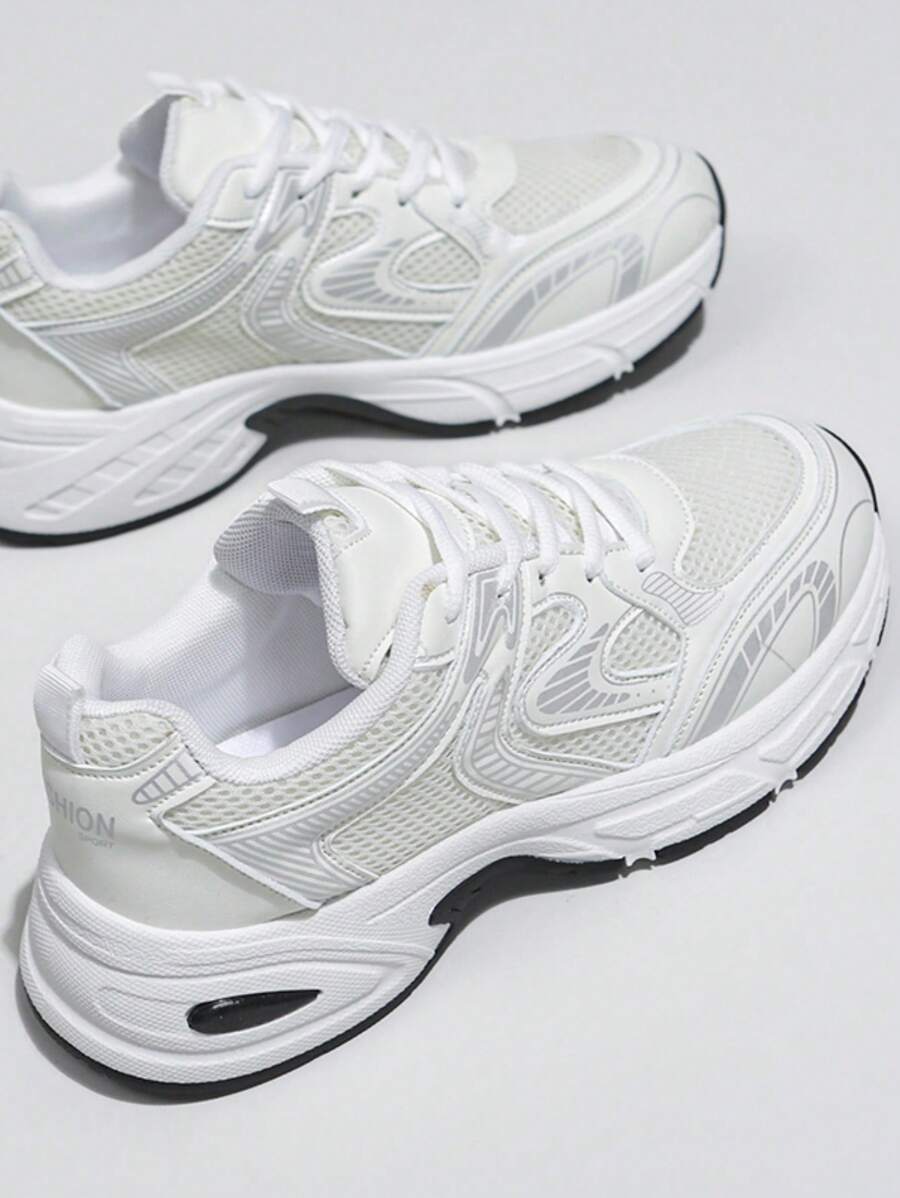 Sodalemon New Women's Casual Sports Shoes Preppy Style Chunky Sneakers Shoes White Sneakers Couple Style Round Toe Lace-Up Mesh Dual-Tone Breathable Versatile Deep Cut Fashion Print Graffiti College Style Student Shoes Outdoor Hiking Casual Shoes Commuter