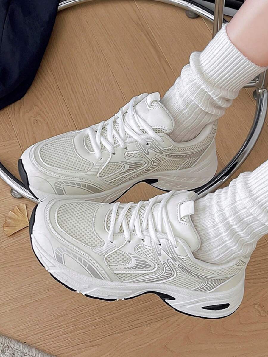 Sodalemon New Women's Casual Sports Shoes Preppy Style Chunky Sneakers Shoes White Sneakers Couple Style Round Toe Lace-Up Mesh Dual-Tone Breathable Versatile Deep Cut Fashion Print Graffiti College Style Student Shoes Outdoor Hiking Casual Shoes Commuter