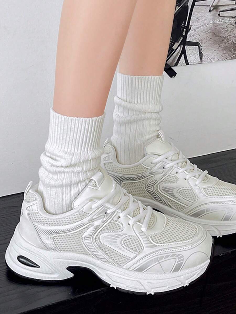 Sodalemon New Women's Casual Sports Shoes Preppy Style Chunky Sneakers Shoes White Sneakers Couple Style Round Toe Lace-Up Mesh Dual-Tone Breathable Versatile Deep Cut Fashion Print Graffiti College Style Student Shoes Outdoor Hiking Casual Shoes Commuter