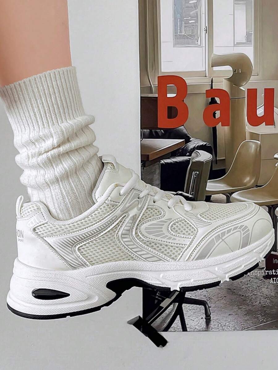 Sodalemon New Women's Casual Sports Shoes Preppy Style Chunky Sneakers Shoes White Sneakers Couple Style Round Toe Lace-Up Mesh Dual-Tone Breathable Versatile Deep Cut Fashion Print Graffiti College Style Student Shoes Outdoor Hiking Casual Shoes Commuter