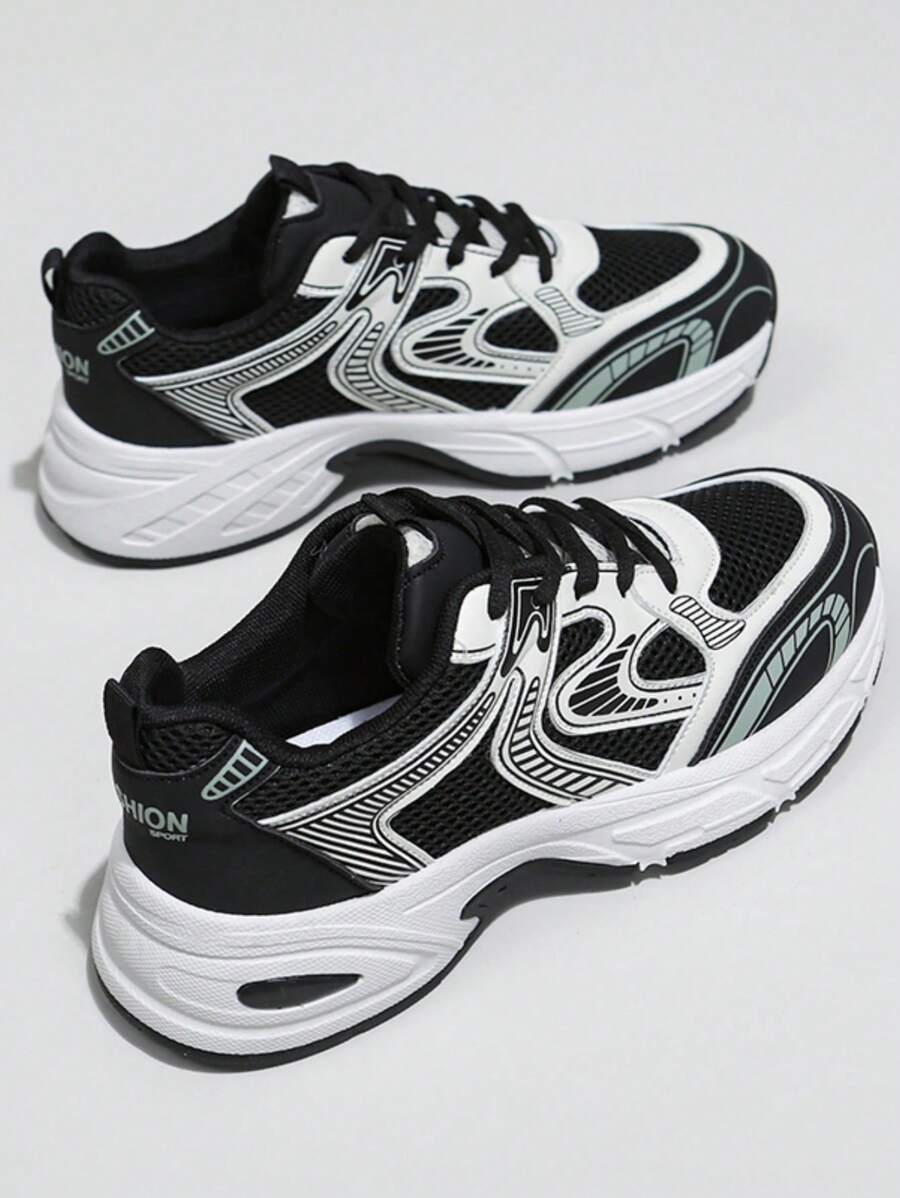 Sodalemon New Women's Casual Sports Shoes Preppy Style Chunky Sneakers Shoes White Sneakers Couple Style Round Toe Lace-Up Mesh Dual-Tone Breathable Versatile Deep Cut Fashion Print Graffiti College Style Student Shoes Outdoor Hiking Casual Shoes Commuter