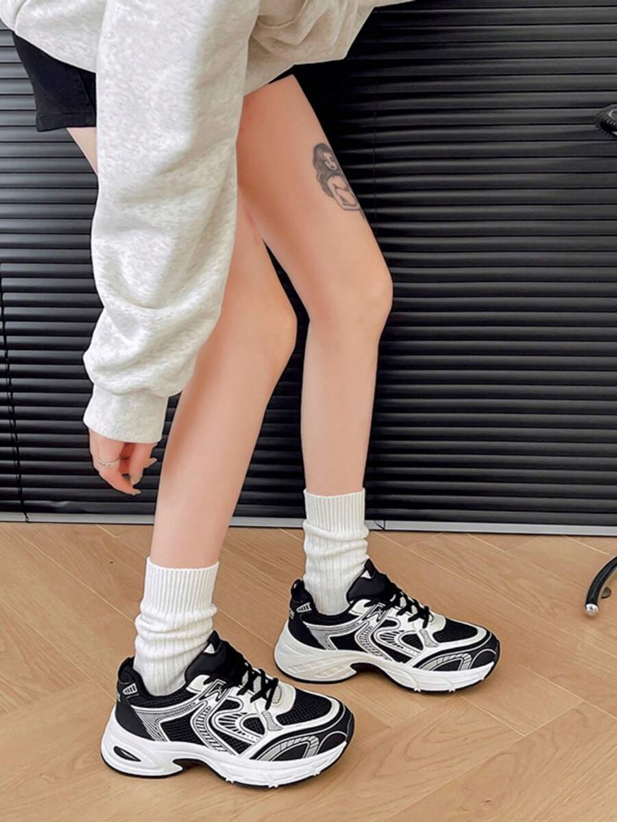 Sodalemon New Women's Casual Sports Shoes Preppy Style Chunky Sneakers Shoes White Sneakers Couple Style Round Toe Lace-Up Mesh Dual-Tone Breathable Versatile Deep Cut Fashion Print Graffiti College Style Student Shoes Outdoor Hiking Casual Shoes Commuter
