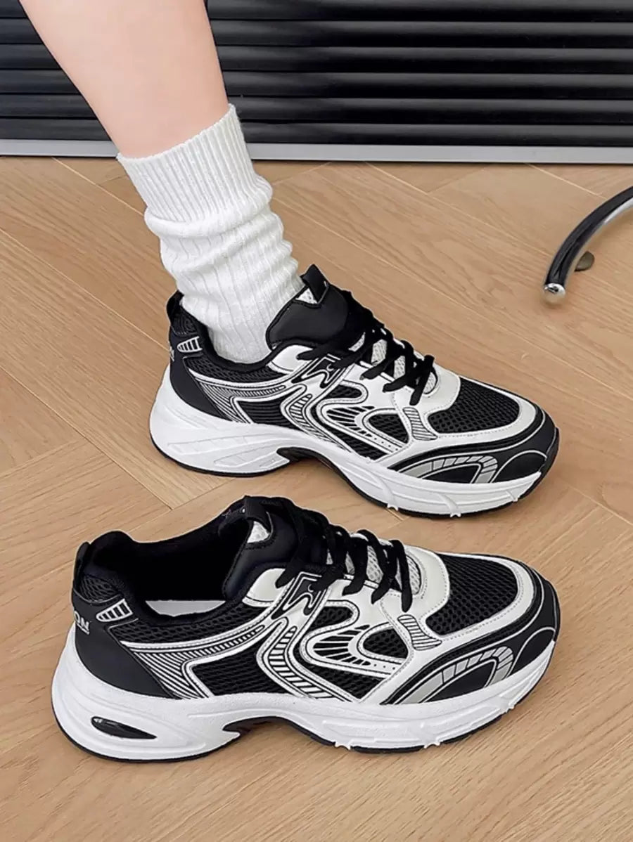 Sodalemon New Women's Casual Sports Shoes Preppy Style Chunky Sneakers Shoes White Sneakers Couple Style Round Toe Lace-Up Mesh Dual-Tone Breathable Versatile Deep Cut Fashion Print Graffiti College Style Student Shoes Outdoor Hiking Casual Shoes Commuter