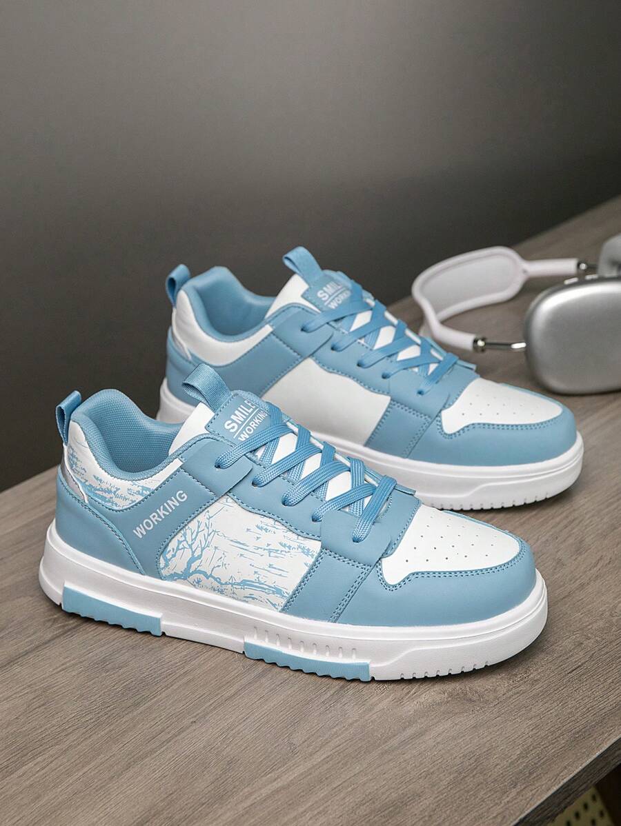 (Runs Small) Men's Fashionable Personalized Contrast Color Design Landscape Tree Branch Print Comfortable Sports Shoes, Versatile Couple Casual Skateboard Shoes