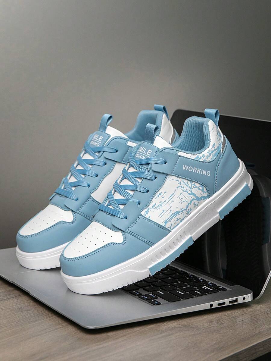 (Runs Small) Men's Fashionable Personalized Contrast Color Design Landscape Tree Branch Print Comfortable Sports Shoes, Versatile Couple Casual Skateboard Shoes