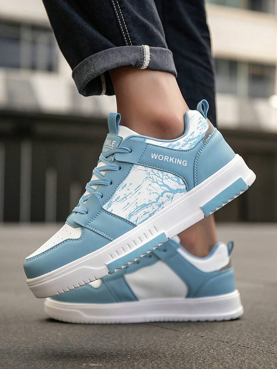 (Runs Small) Men's Fashionable Personalized Contrast Color Design Landscape Tree Branch Print Comfortable Sports Shoes, Versatile Couple Casual Skateboard Shoes