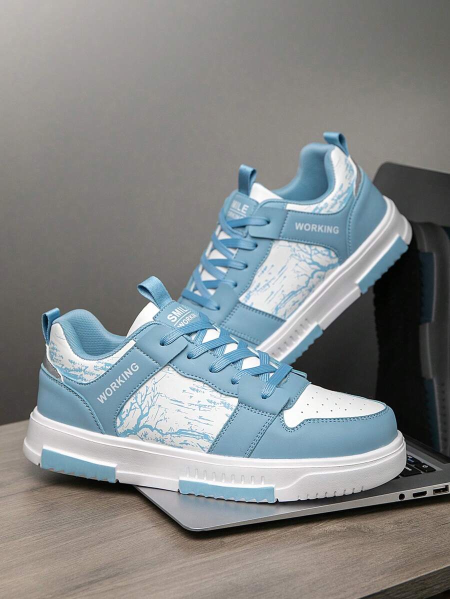 (Runs Small) Men's Fashionable Personalized Contrast Color Design Landscape Tree Branch Print Comfortable Sports Shoes, Versatile Couple Casual Skateboard Shoes