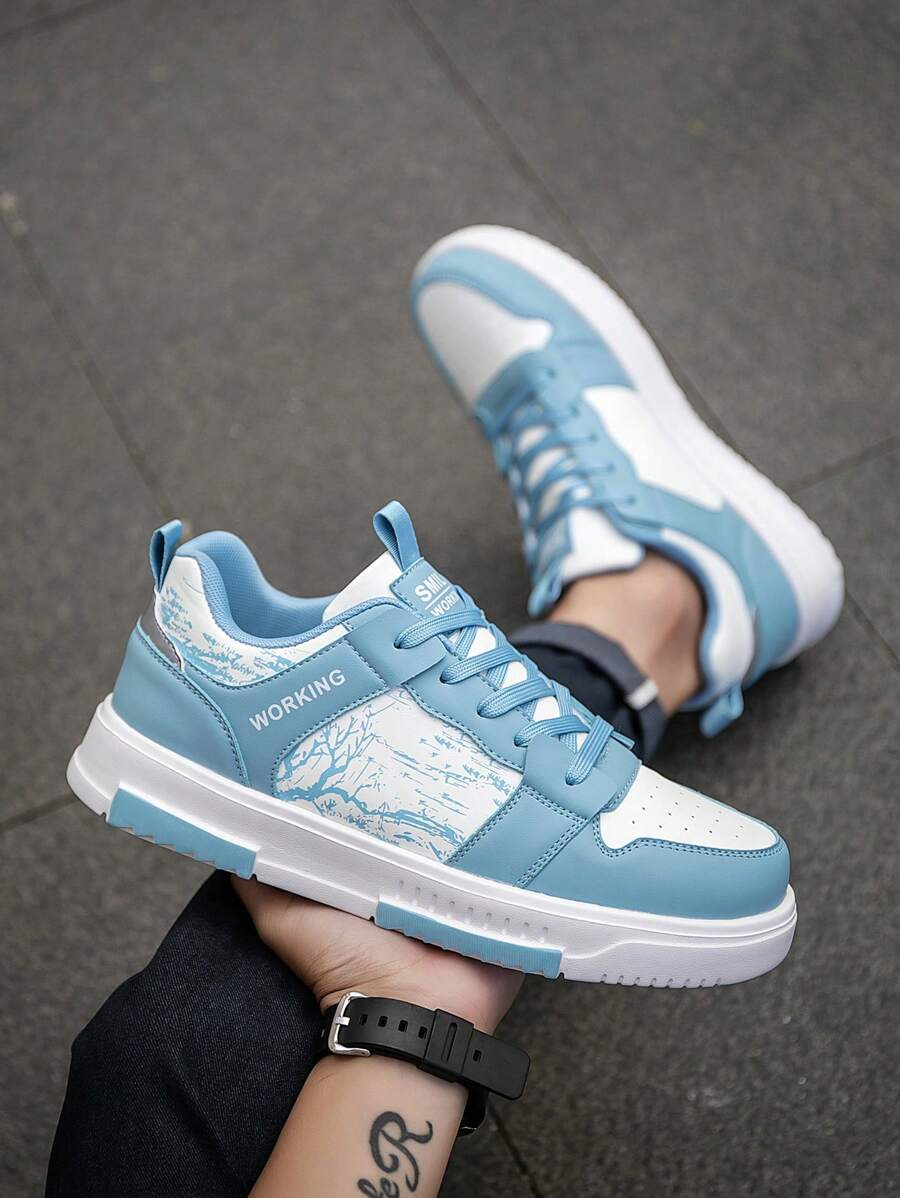 (Runs Small) Men's Fashionable Personalized Contrast Color Design Landscape Tree Branch Print Comfortable Sports Shoes, Versatile Couple Casual Skateboard Shoes