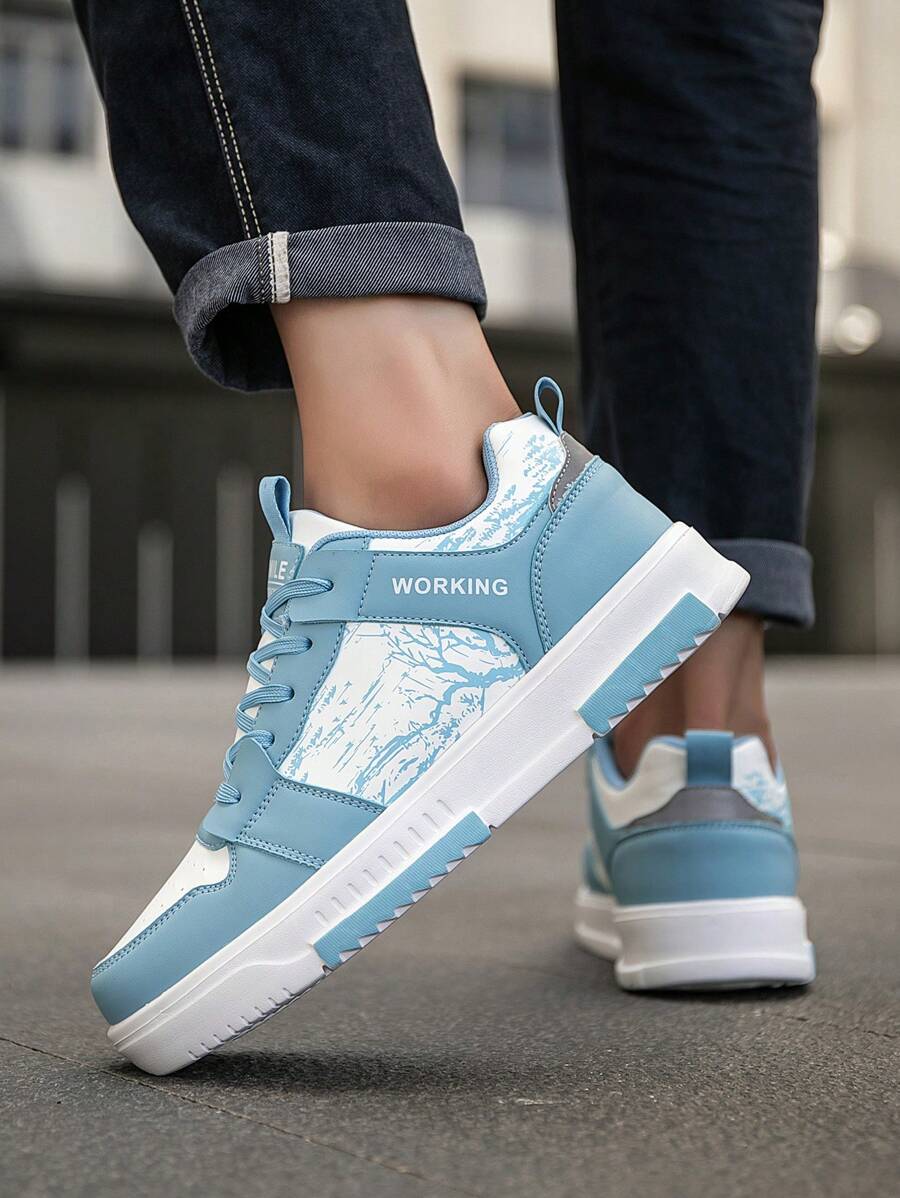 (Runs Small) Men's Fashionable Personalized Contrast Color Design Landscape Tree Branch Print Comfortable Sports Shoes, Versatile Couple Casual Skateboard Shoes