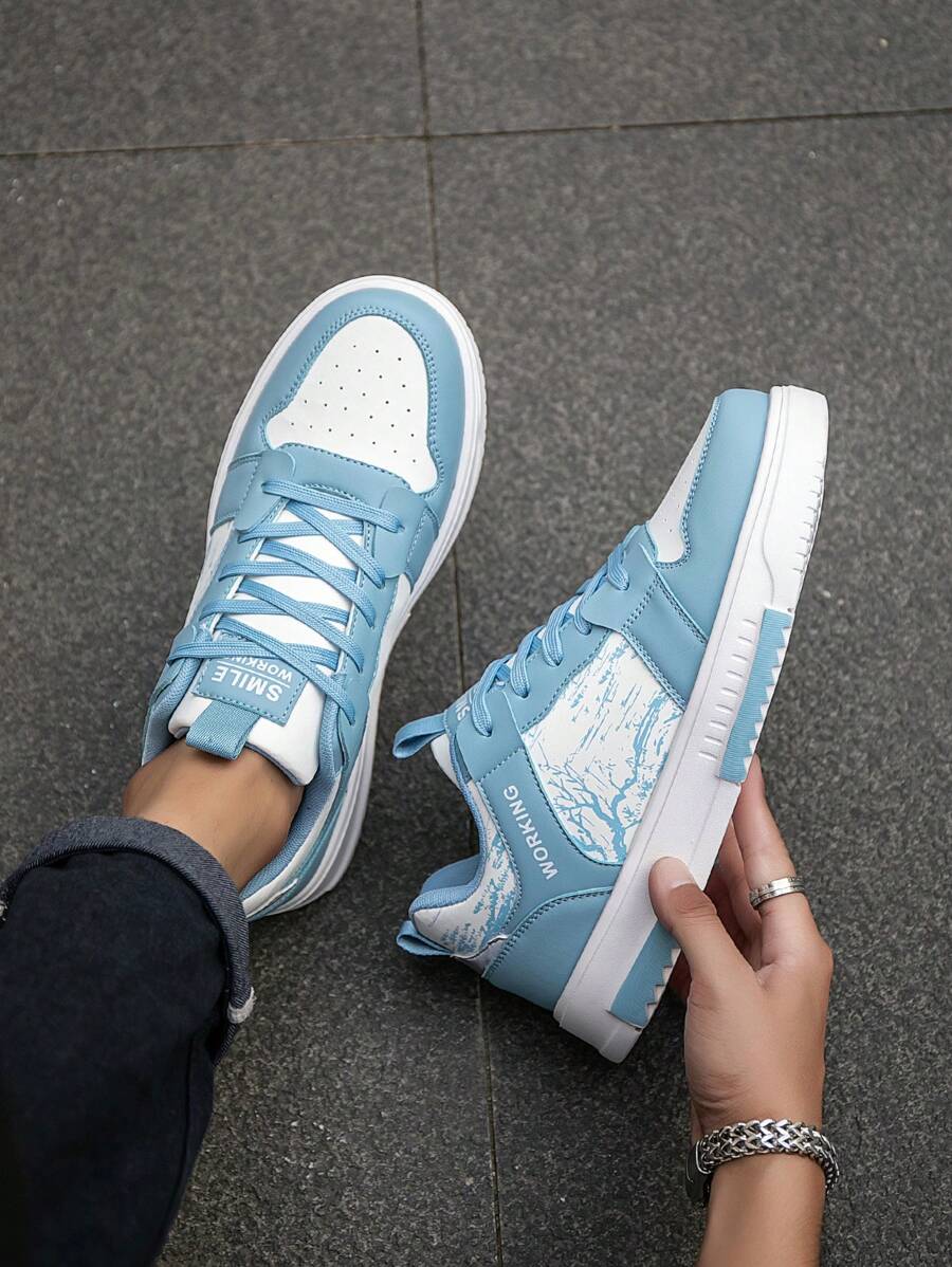 (Runs Small) Men's Fashionable Personalized Contrast Color Design Landscape Tree Branch Print Comfortable Sports Shoes, Versatile Couple Casual Skateboard Shoes