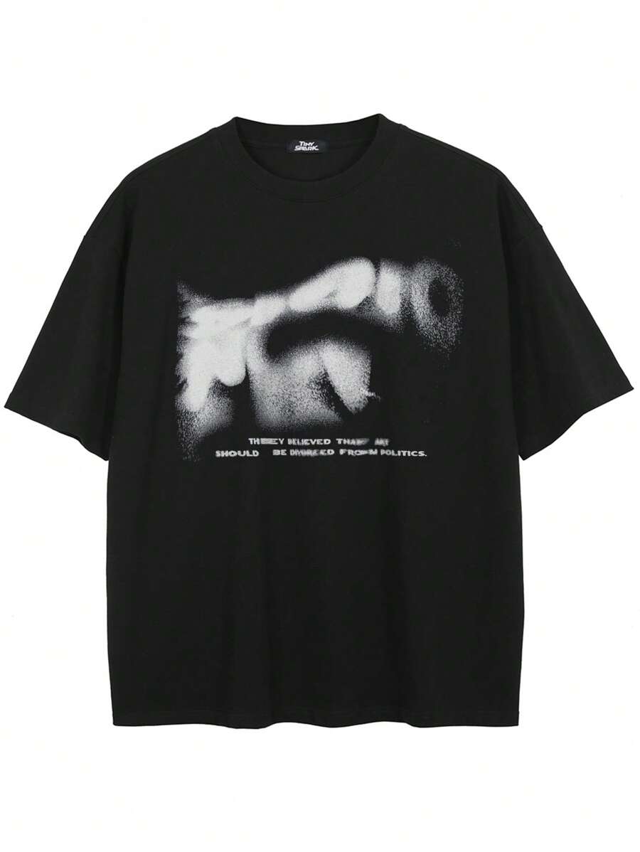 Tiny Spark Men's Letter Print Casual Short Sleeve T-Shirt For Daily Wear, Summer, Emo
