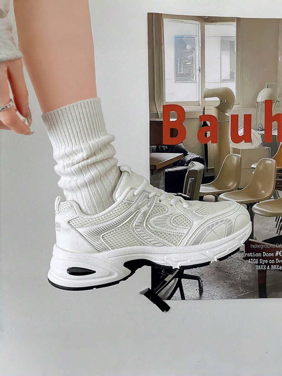 Sodalemon New Women's Casual Sports Shoes Preppy Style Chunky Sneakers Shoes White Sneakers Couple Style Round Toe Lace-Up Mesh Dual-Tone Breathable Versatile Deep Cut Fashion Print Graffiti College Style Student Shoes Outdoor Hiking Casual Shoes Commuter