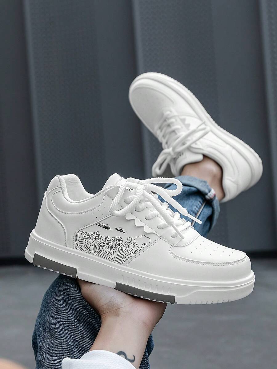(Runs Small) Men's Fashionable Personalized Contrast Color Design Landscape Tree Branch Print Comfortable Sports Shoes, Versatile Couple Casual Skateboard Shoes