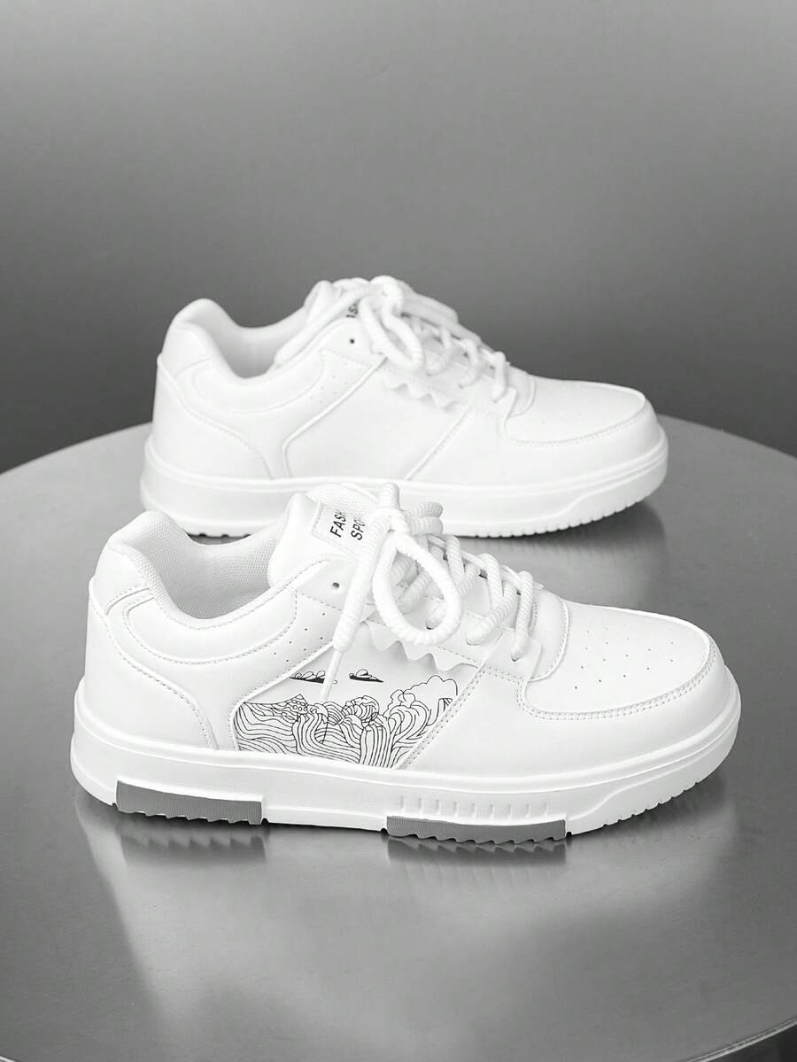 (Runs Small) Men's Fashionable Personalized Contrast Color Design Landscape Tree Branch Print Comfortable Sports Shoes, Versatile Couple Casual Skateboard Shoes