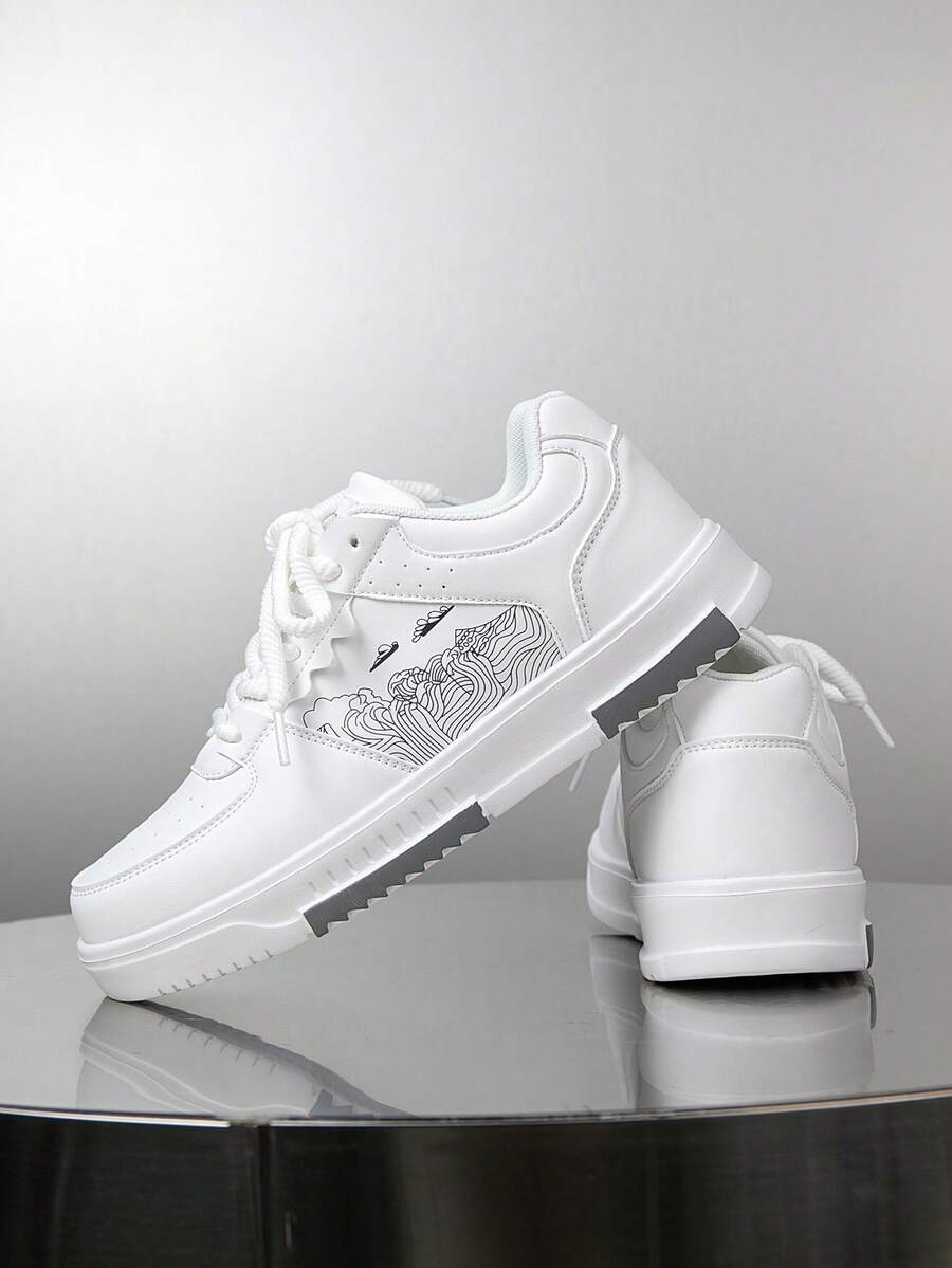 (Runs Small) Men's Fashionable Personalized Contrast Color Design Landscape Tree Branch Print Comfortable Sports Shoes, Versatile Couple Casual Skateboard Shoes