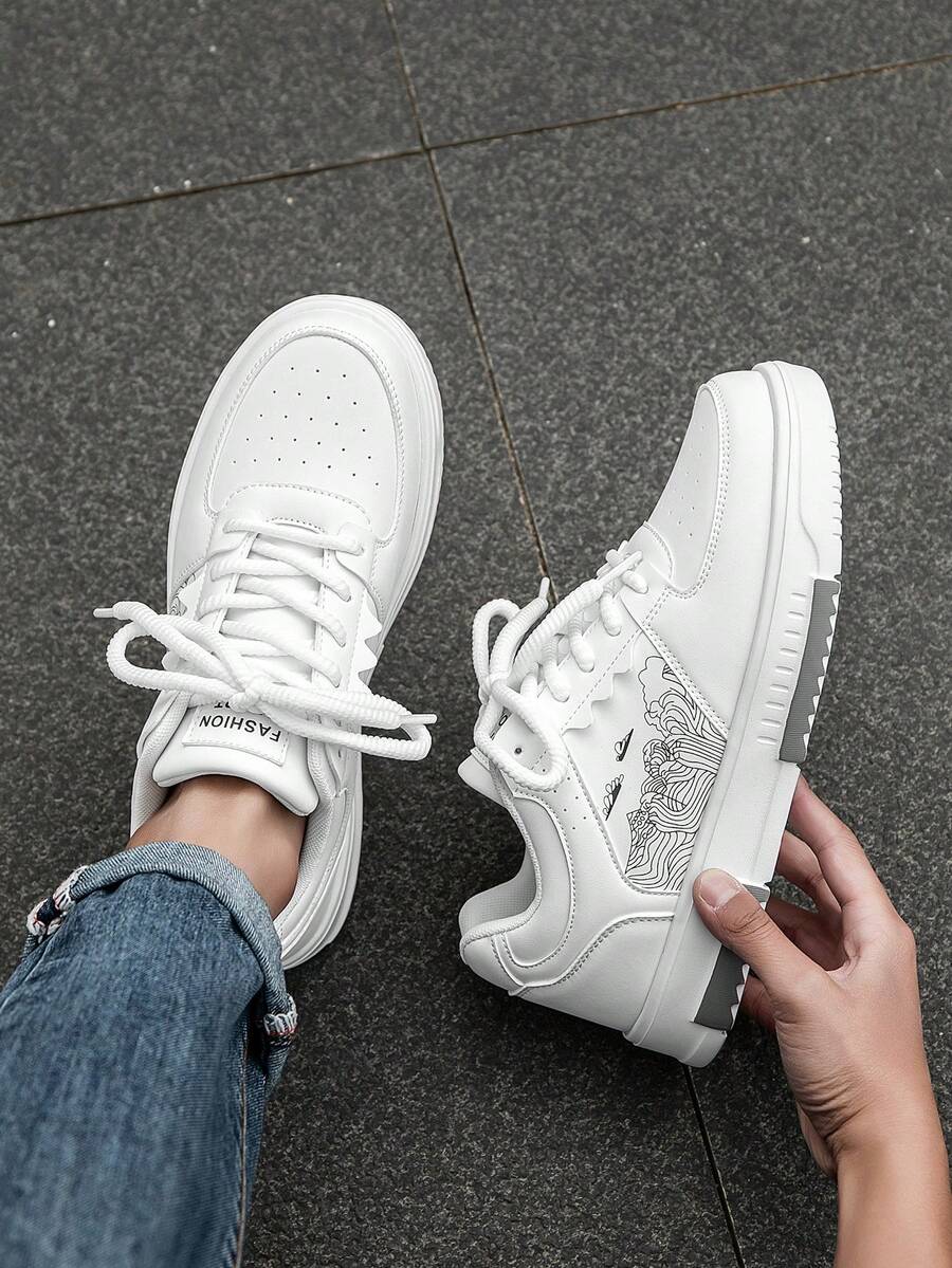 (Runs Small) Men's Fashionable Personalized Contrast Color Design Landscape Tree Branch Print Comfortable Sports Shoes, Versatile Couple Casual Skateboard Shoes