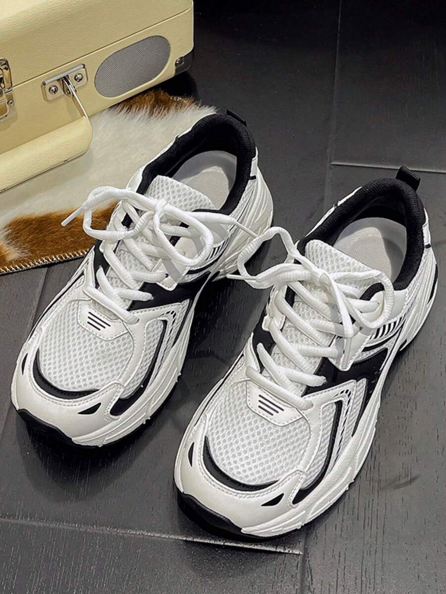 Sodalemon New Women's Casual Sports Shoes Preppy Style Chunky Sneakers Shoes White Sneakers Couple Style Round Toe Lace-Up Mesh Dual-Tone Breathable Versatile Deep Cut Fashion Print Graffiti College Style Student Shoes Outdoor Hiking Casual Shoes Commuter