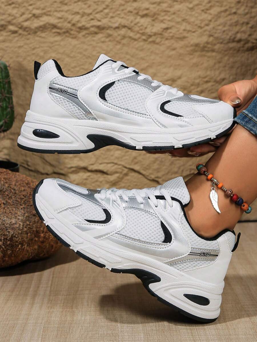 Sodalemon New Women's Casual Sports Shoes Preppy Style Chunky Sneakers Shoes White Sneakers Couple Style Round Toe Lace-Up Mesh Dual-Tone Breathable Versatile Deep Cut Fashion Print Graffiti College Style Student Shoes Outdoor Hiking Casual Shoes Commuter