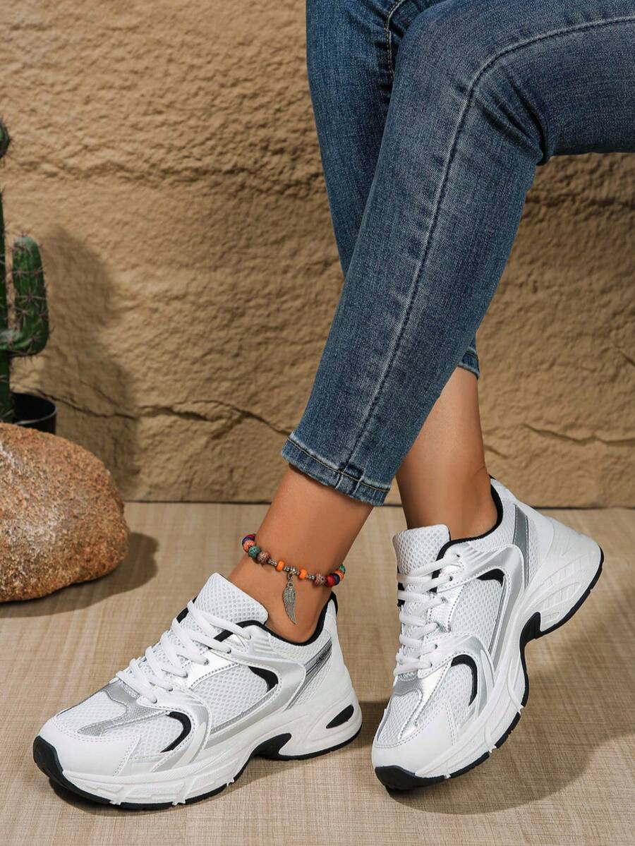 Sodalemon New Women's Casual Sports Shoes Preppy Style Chunky Sneakers Shoes White Sneakers Couple Style Round Toe Lace-Up Mesh Dual-Tone Breathable Versatile Deep Cut Fashion Print Graffiti College Style Student Shoes Outdoor Hiking Casual Shoes Commuter