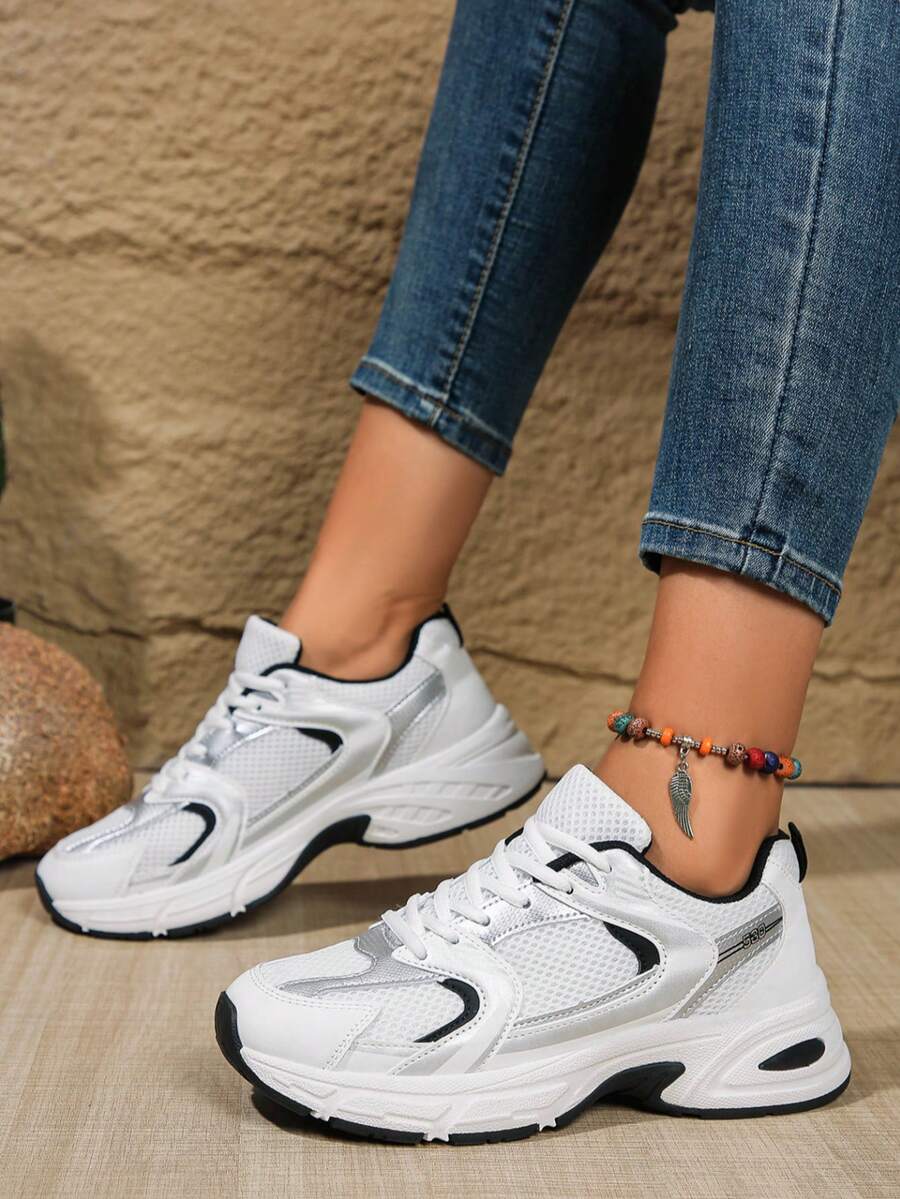 Sodalemon New Women's Casual Sports Shoes Preppy Style Chunky Sneakers Shoes White Sneakers Couple Style Round Toe Lace-Up Mesh Dual-Tone Breathable Versatile Deep Cut Fashion Print Graffiti College Style Student Shoes Outdoor Hiking Casual Shoes Commuter