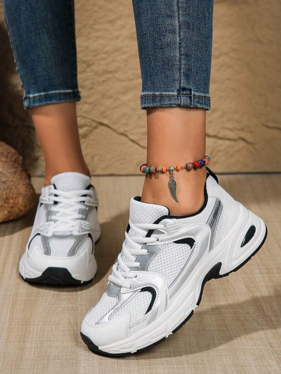Sodalemon New Women's Casual Sports Shoes Preppy Style Chunky Sneakers Shoes White Sneakers Couple Style Round Toe Lace-Up Mesh Dual-Tone Breathable Versatile Deep Cut Fashion Print Graffiti College Style Student Shoes Outdoor Hiking Casual Shoes Commuter