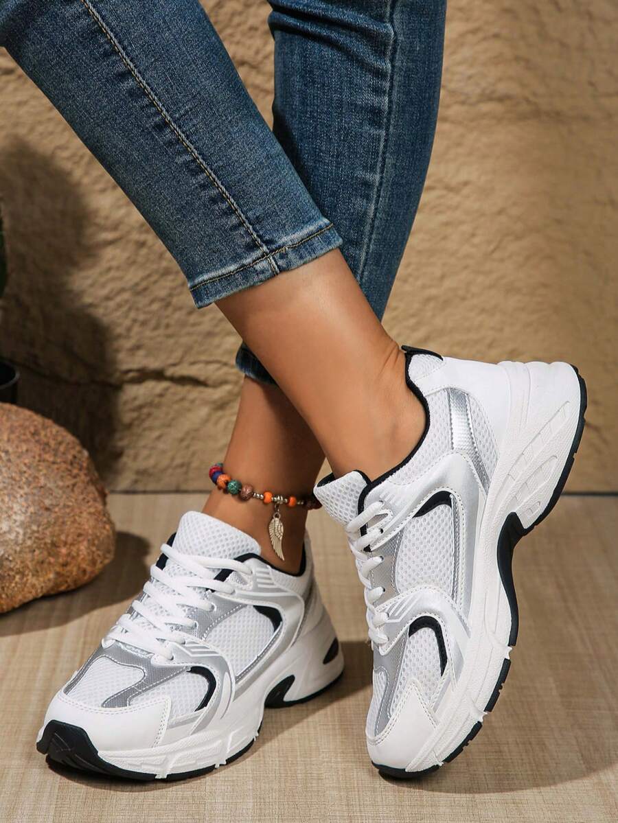 Sodalemon New Women's Casual Sports Shoes Preppy Style Chunky Sneakers Shoes White Sneakers Couple Style Round Toe Lace-Up Mesh Dual-Tone Breathable Versatile Deep Cut Fashion Print Graffiti College Style Student Shoes Outdoor Hiking Casual Shoes Commuter