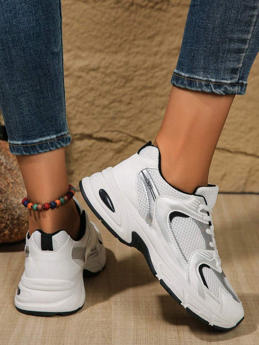Sodalemon New Women's Casual Sports Shoes Preppy Style Chunky Sneakers Shoes White Sneakers Couple Style Round Toe Lace-Up Mesh Dual-Tone Breathable Versatile Deep Cut Fashion Print Graffiti College Style Student Shoes Outdoor Hiking Casual Shoes Commuter