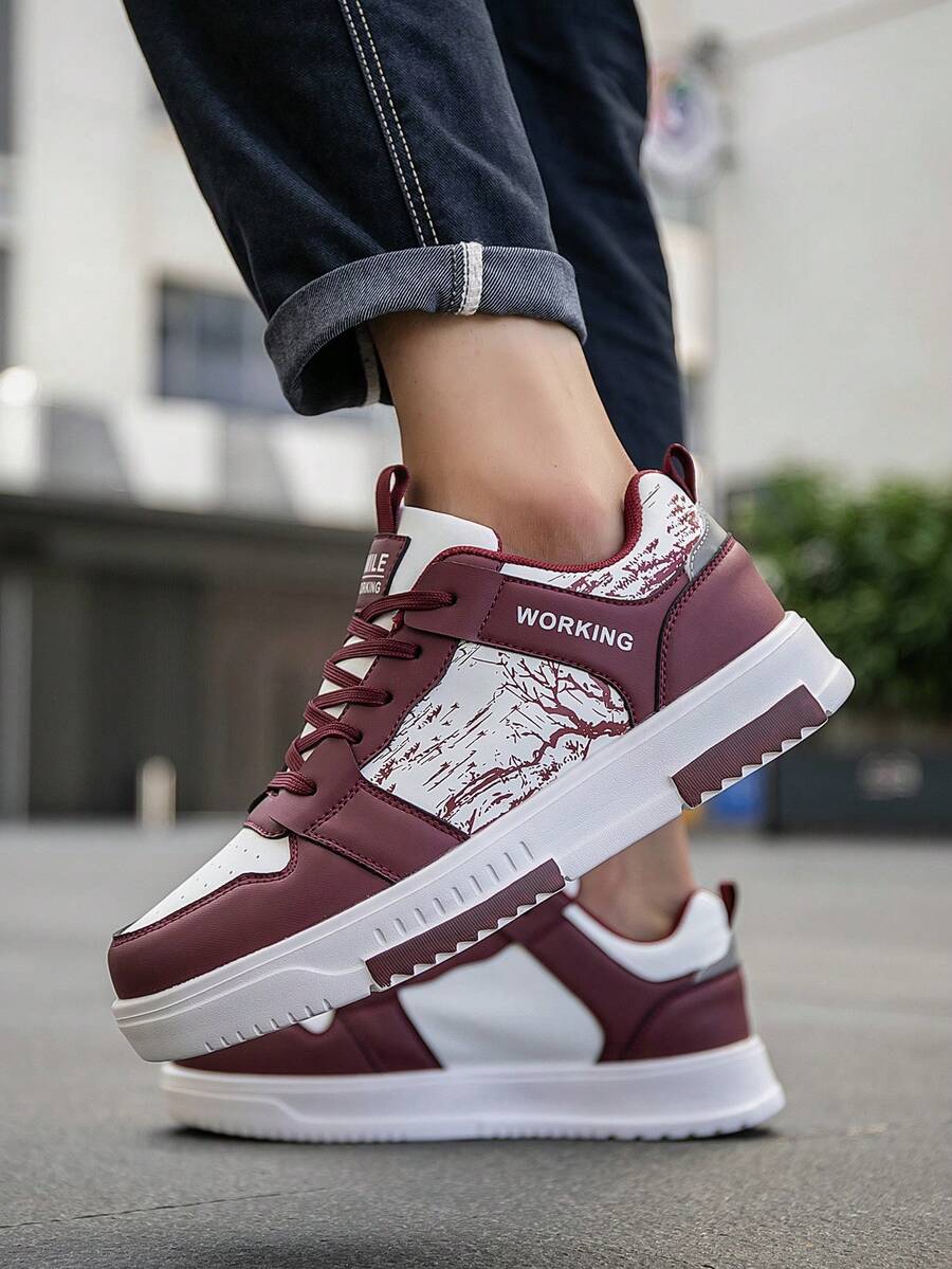(Runs Small) Men's Fashionable Personalized Contrast Color Design Landscape Tree Branch Print Comfortable Sports Shoes, Versatile Couple Casual Skateboard Shoes