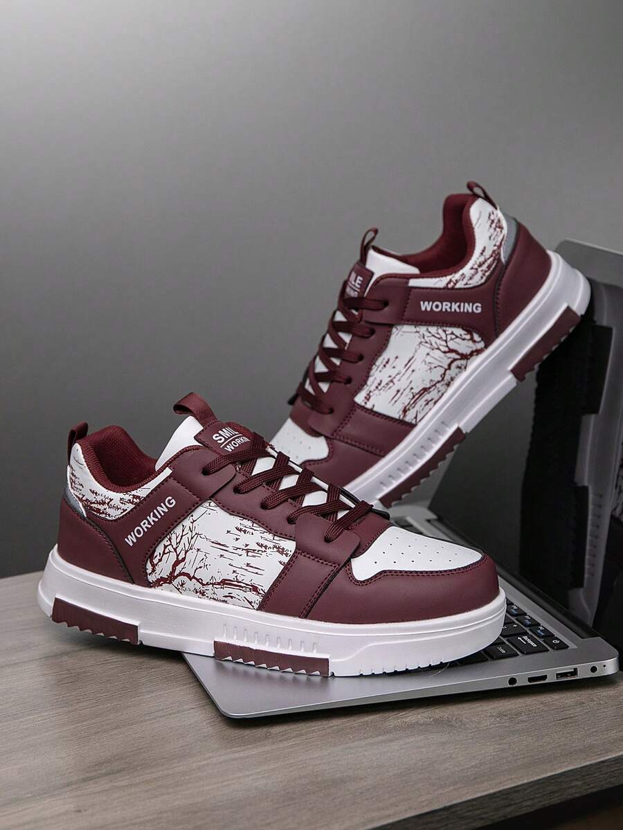 (Runs Small) Men's Fashionable Personalized Contrast Color Design Landscape Tree Branch Print Comfortable Sports Shoes, Versatile Couple Casual Skateboard Shoes
