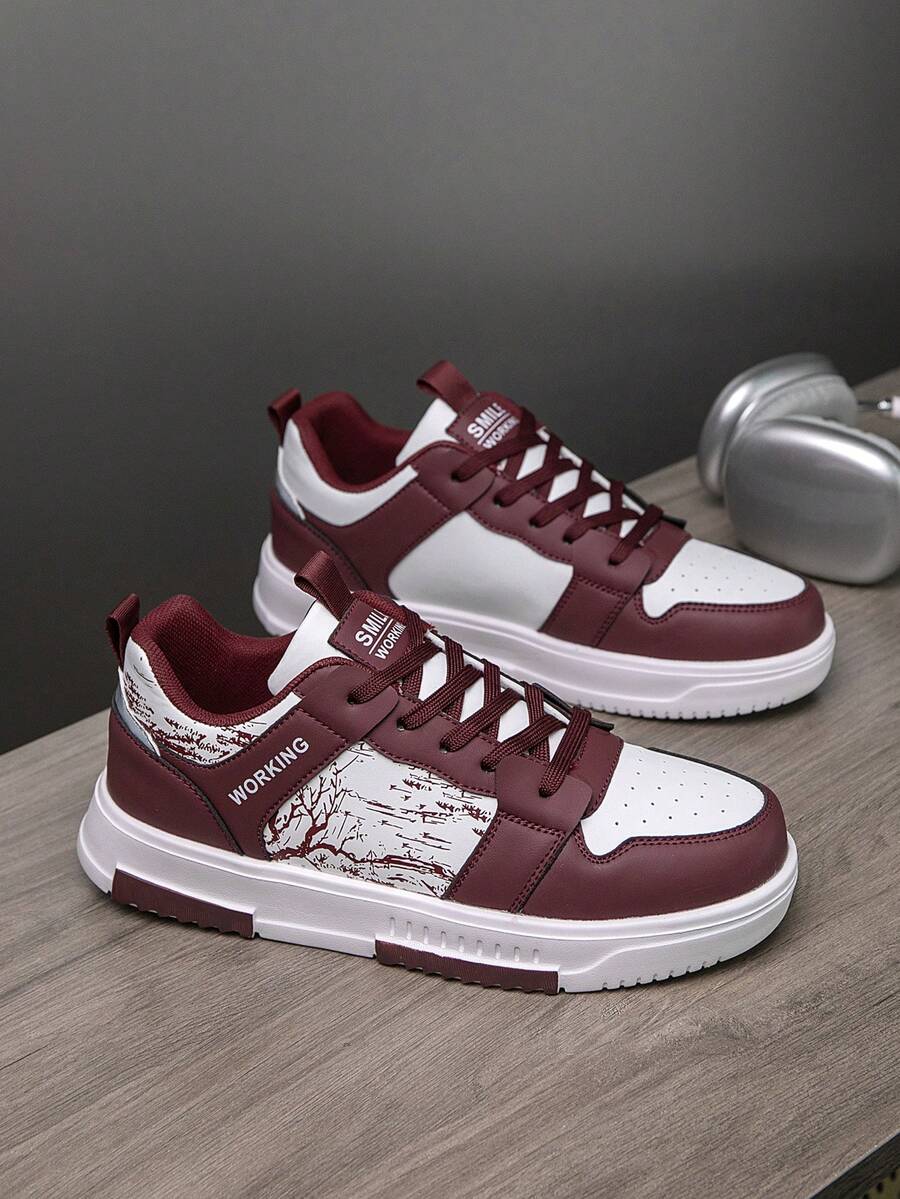 (Runs Small) Men's Fashionable Personalized Contrast Color Design Landscape Tree Branch Print Comfortable Sports Shoes, Versatile Couple Casual Skateboard Shoes