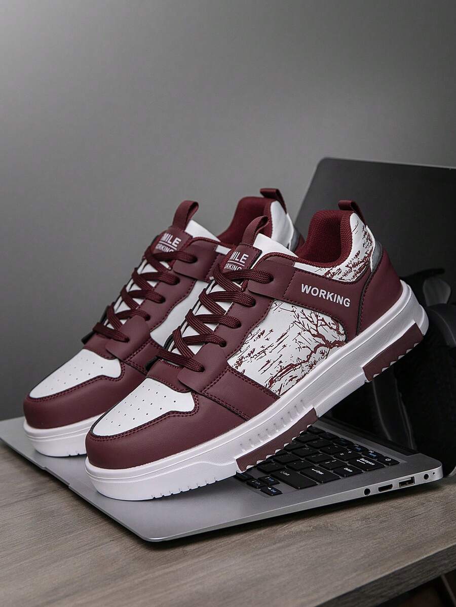 (Runs Small) Men's Fashionable Personalized Contrast Color Design Landscape Tree Branch Print Comfortable Sports Shoes, Versatile Couple Casual Skateboard Shoes