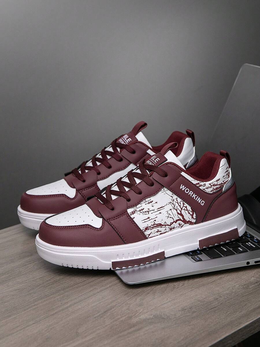 (Runs Small) Men's Fashionable Personalized Contrast Color Design Landscape Tree Branch Print Comfortable Sports Shoes, Versatile Couple Casual Skateboard Shoes