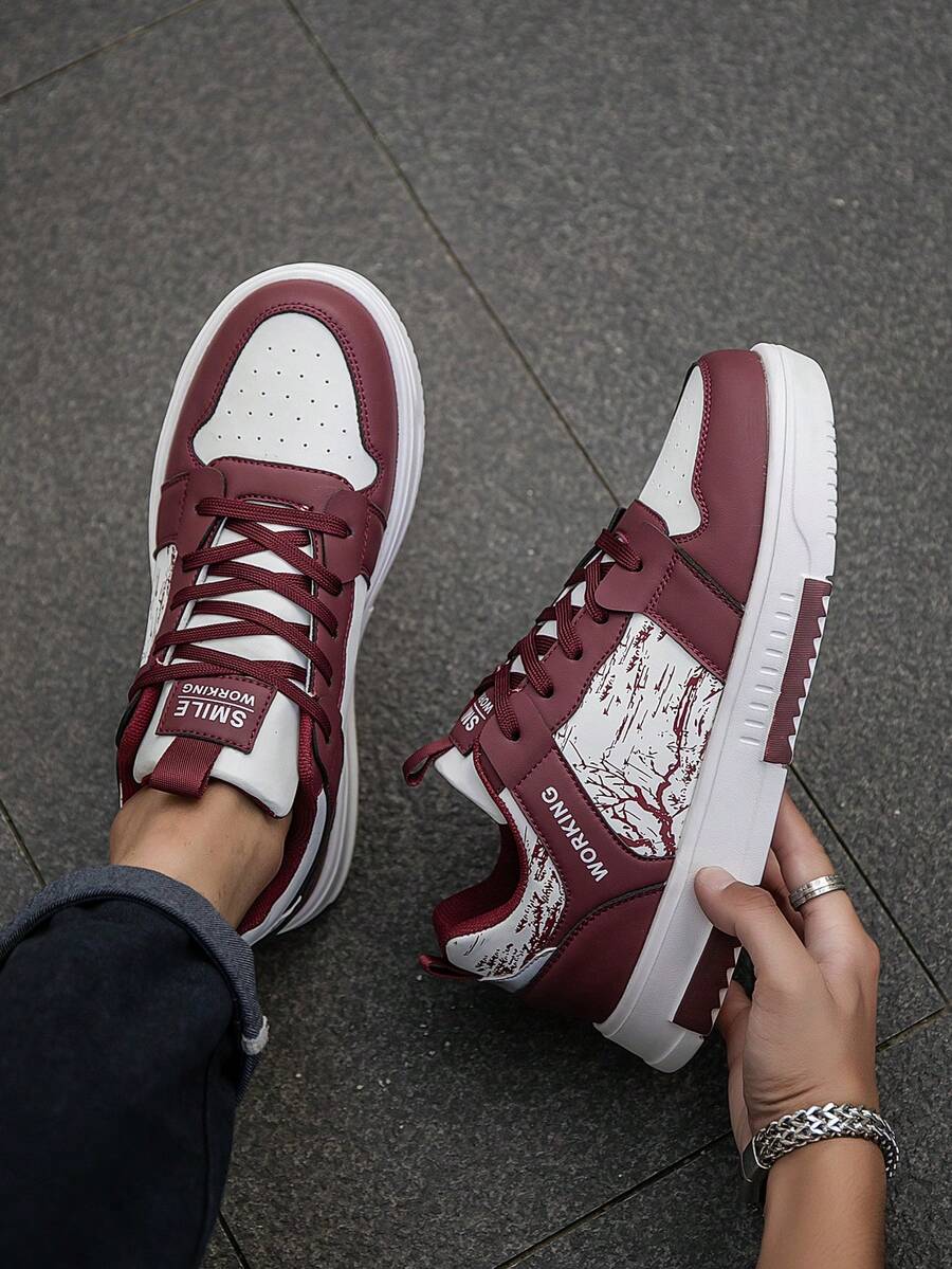 (Runs Small) Men's Fashionable Personalized Contrast Color Design Landscape Tree Branch Print Comfortable Sports Shoes, Versatile Couple Casual Skateboard Shoes
