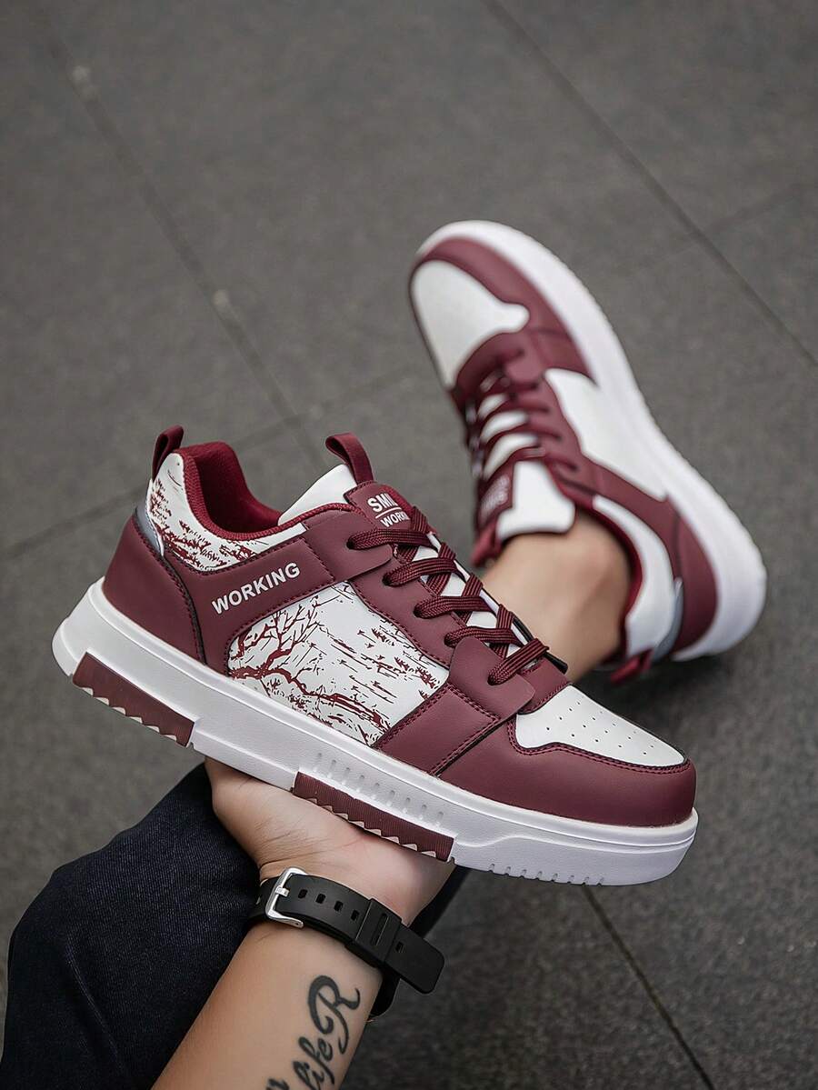 (Runs Small) Men's Fashionable Personalized Contrast Color Design Landscape Tree Branch Print Comfortable Sports Shoes, Versatile Couple Casual Skateboard Shoes