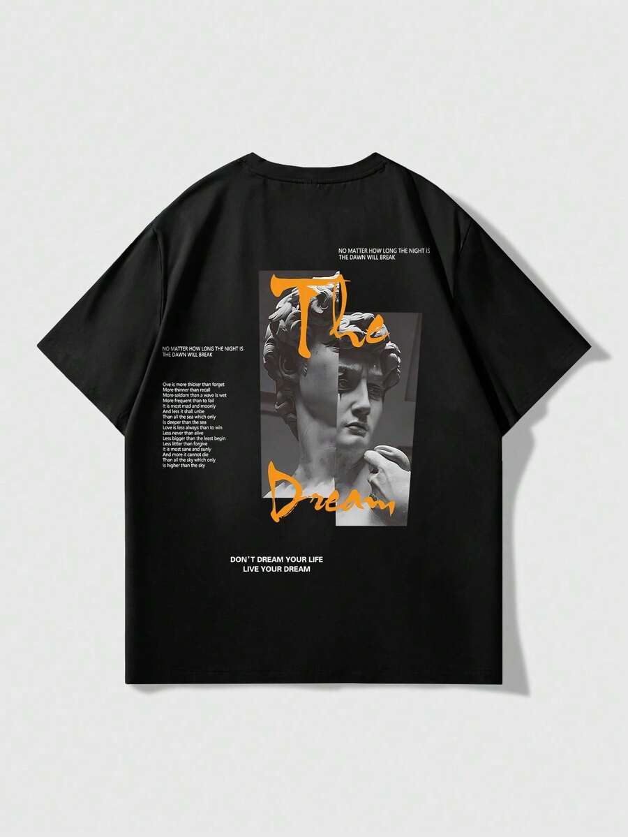 Manfinity LEGND 4pcs/Set Men's Casual Graphic Print T-Shirts,Short Sleeve Crew Neck,Geometric Pattern,Regular Fit,Black,Summer,Casual,Streetwear,City Break Wear