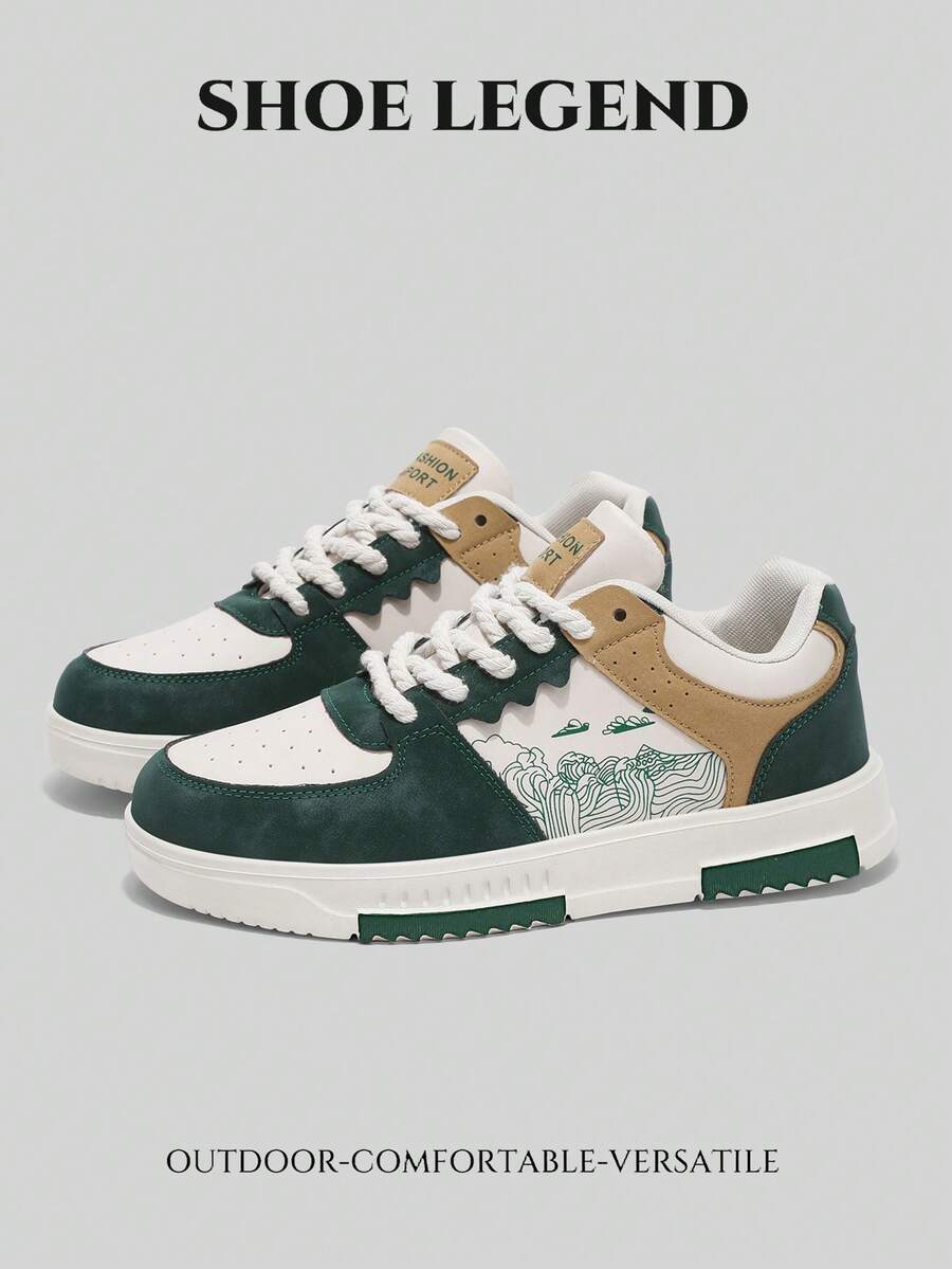 (Runs Small) Men's Fashionable Personalized Contrast Color Design Landscape Tree Branch Print Comfortable Sports Shoes, Versatile Couple Casual Skateboard Shoes