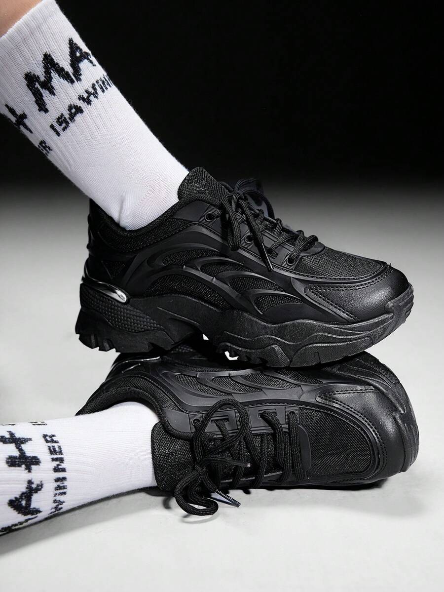 SHEIN X Lucía Bellido Vate Women's Fashionable Sporty Mesh Surface White Lace Up Chunky Sneakers For Summer Sports Casual Back To School Spring Shoes