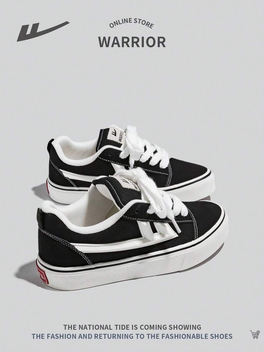 WARRIOR Women's Sporty Canvas Shoes With Thick Sole, Contrast Color, Fashion Lace-Up Low Top, Anti-Slip & Easy To Clean, Casual Sneakers