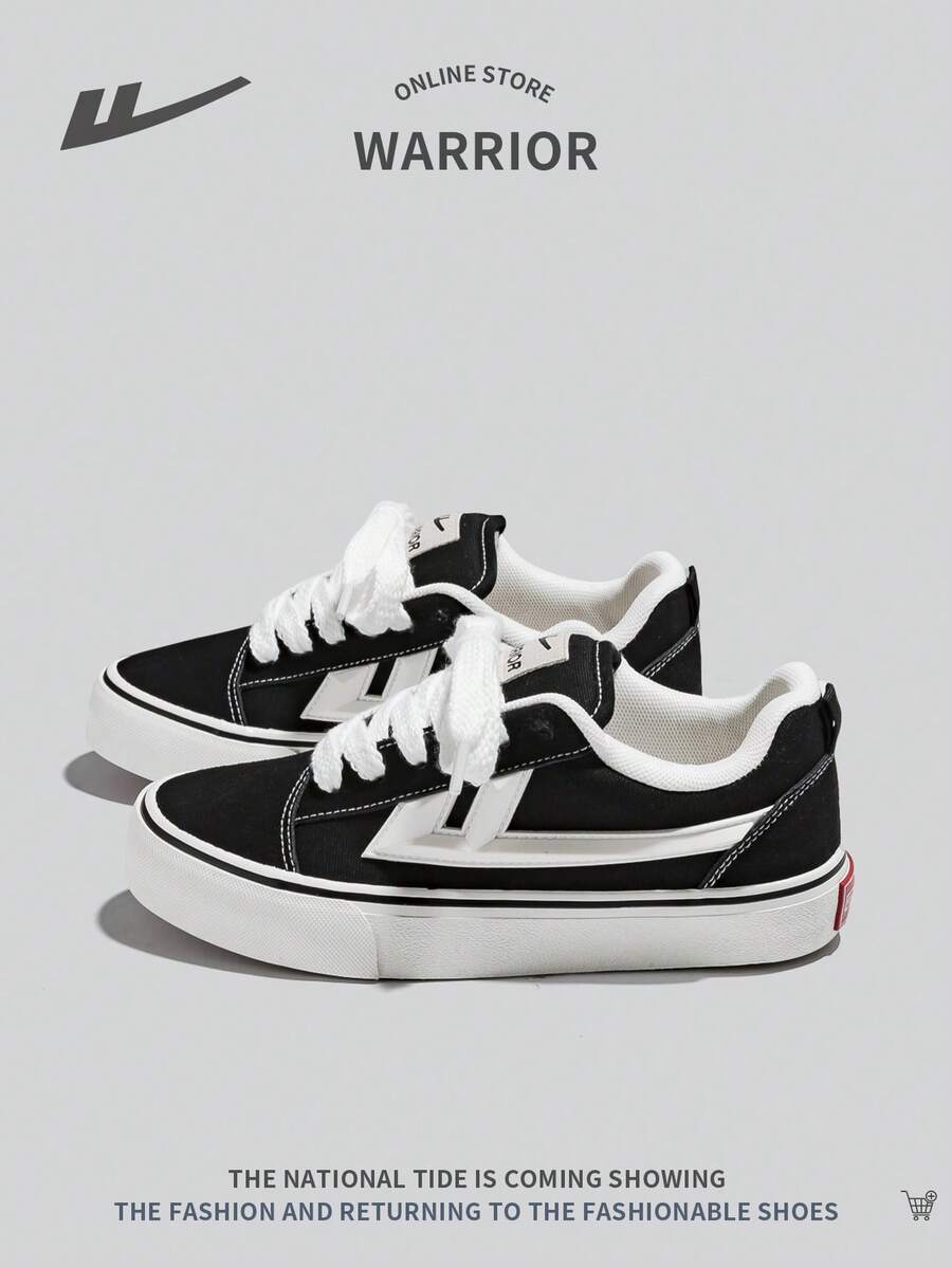 WARRIOR Women's Sporty Canvas Shoes With Thick Sole, Contrast Color, Fashion Lace-Up Low Top, Anti-Slip & Easy To Clean, Casual Sneakers