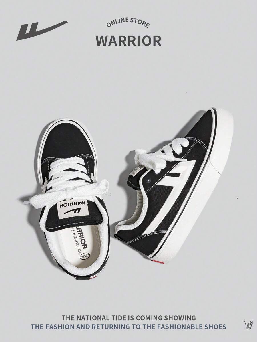 WARRIOR Women's Sporty Canvas Shoes With Thick Sole, Contrast Color, Fashion Lace-Up Low Top, Anti-Slip & Easy To Clean, Casual Sneakers