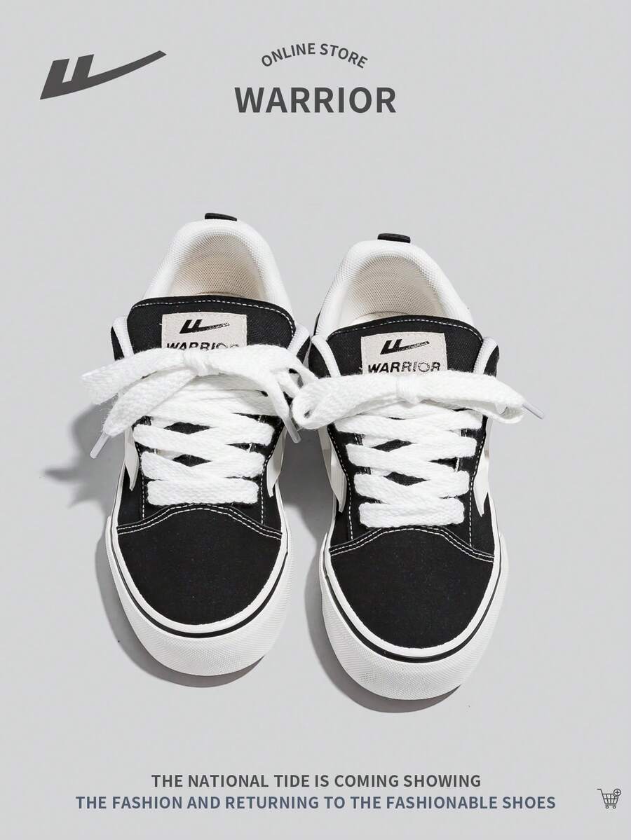 WARRIOR Women's Sporty Canvas Shoes With Thick Sole, Contrast Color, Fashion Lace-Up Low Top, Anti-Slip & Easy To Clean, Casual Sneakers
