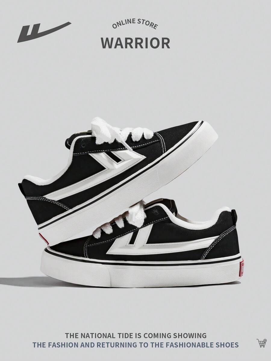 WARRIOR Women's Sporty Canvas Shoes With Thick Sole, Contrast Color, Fashion Lace-Up Low Top, Anti-Slip & Easy To Clean, Casual Sneakers