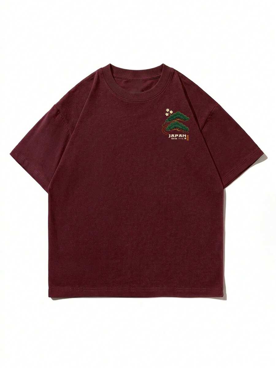 Zrgoth Men's Casual Versatile Minimalist Japanese Crane Print Short Sleeve T-Shirt, Streetwear